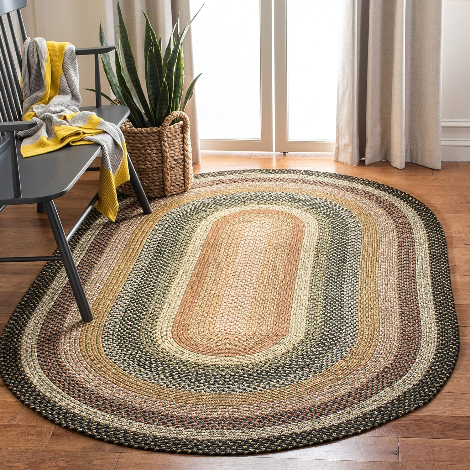 Washable Rug Outdoor Braided Collection - 5' X 8' Oval, Multi, Handmade & Revers