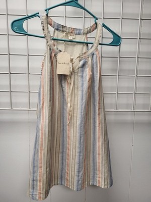 Nwt, HEM & Thread Cotton Loose Fitting Boho Striped Tank, Small