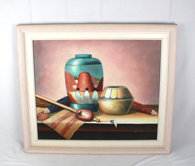 Artist K Hoskin US, Mid 20th Original Oil Painting Native Southwest Still Life