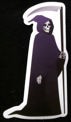 GRIMM REAPER STICKER ''SICKLE SKULL'' 1 3/4 X 3 1/2'' GLOSSY 