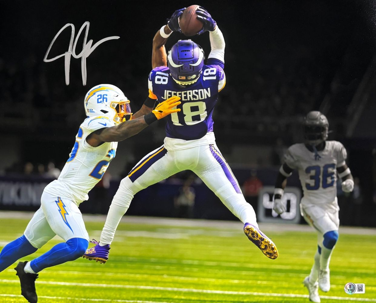 Justin Jefferson Autographed Signed Minnesota Vikings 16x20 Photo vs Chargers BAS 