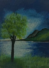 Original ACEO Acrylic Painting Collectible ATC Moonlit J L Zuber