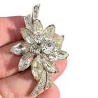 Eisenberg Signed Brooch Clear Rhinestone Flower Silver Tone Brooch 2 3/8 in