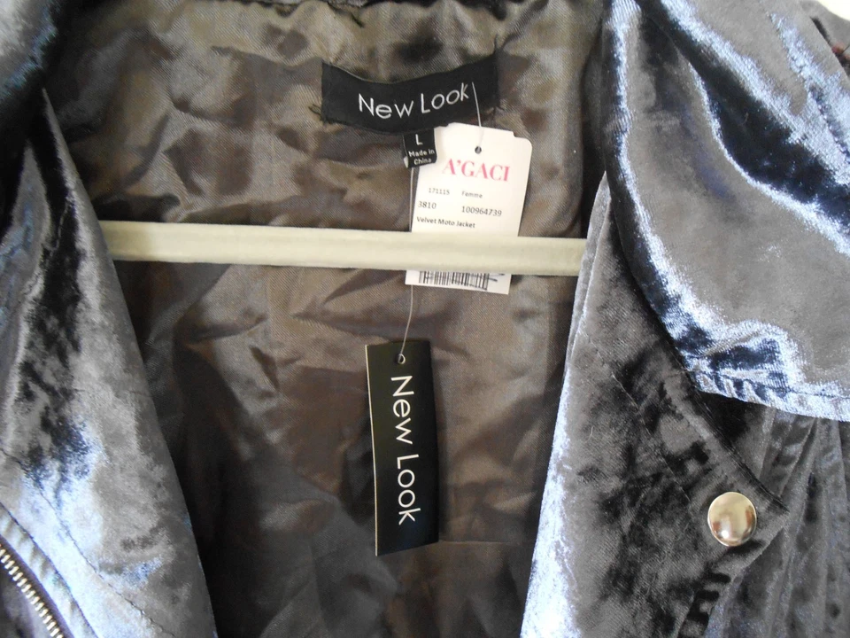 NEW LOOK VELVET MOTO JACKET-GRAY-WOMEN'S SIZE L-SILVER ACCENTS-NEW W DEFECT. - Image 2 of 4