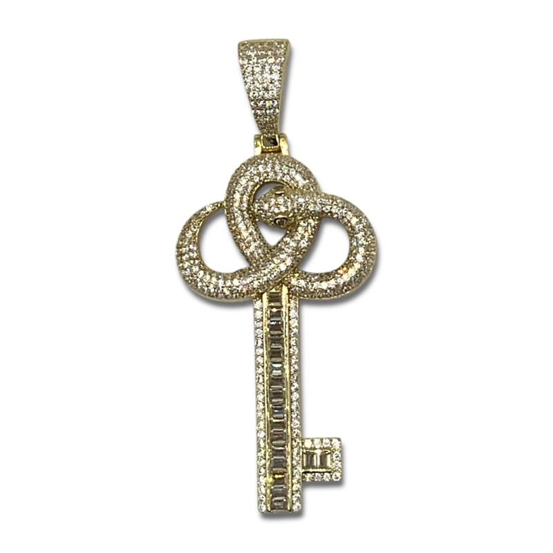 14k Gold Plated Key Snake Pendant Charm Baguette 925 Sterling Silver Vvsd - Product main view