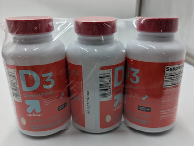 3 Pack of Vitamin D3 Bone Health Dietary Supplement Softgels 500ct up&up 12/27