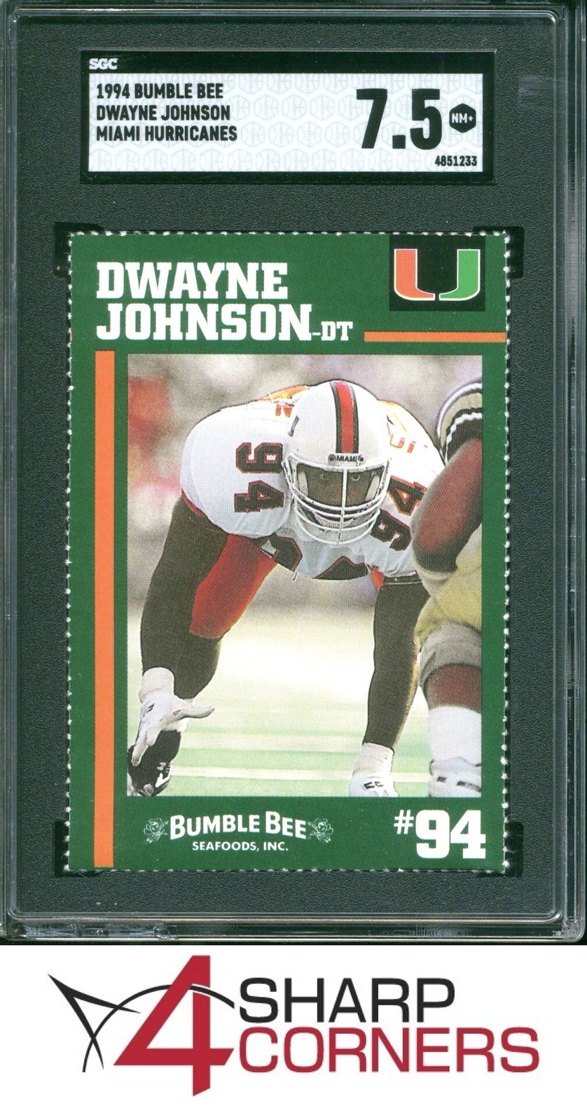 1994 MIAMI/BUMBLE BEE PERFORATED DWAYNE THE ROCK JOHNSON RC POP 4 SGC 7.5