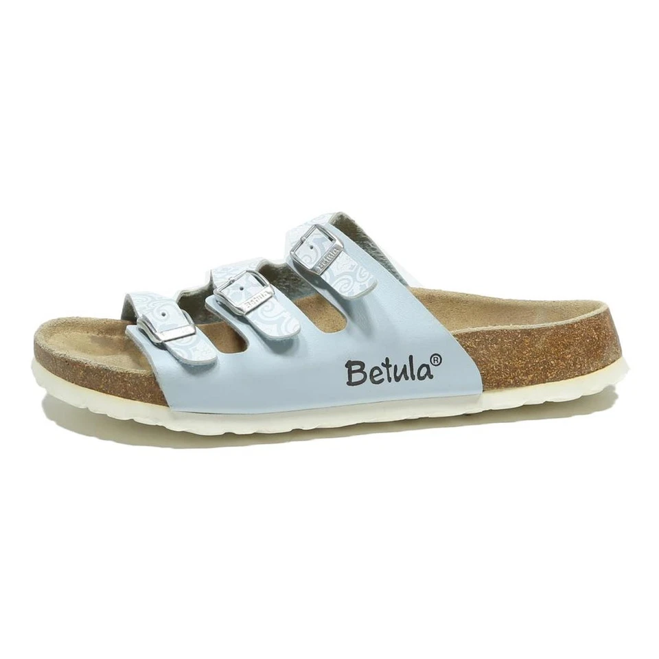 Sandalias BETULA para mujer de cuero azul y blanco con tiras UK 8 cómodas ligeras Foto 2 de 4