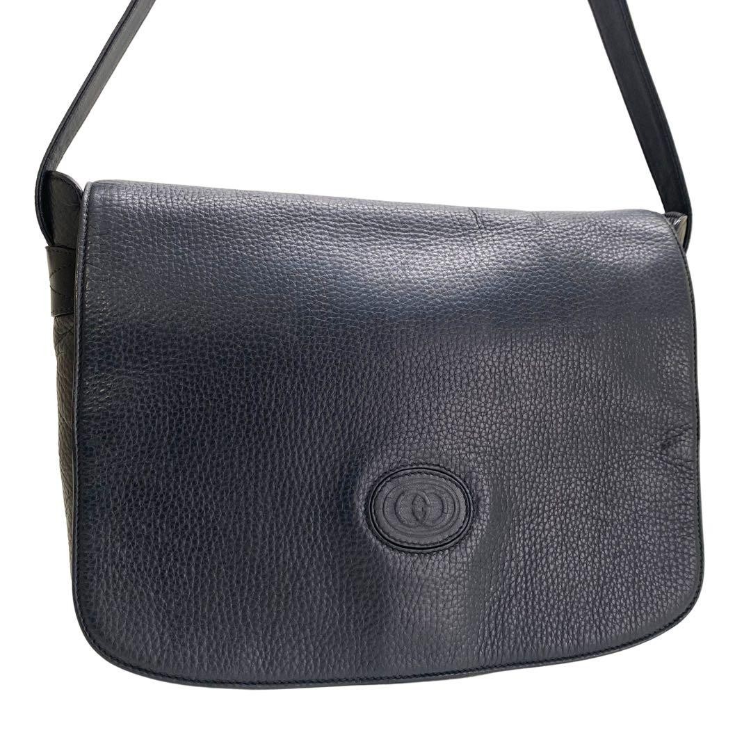 Vintage GUCCI Navy Leather Shoulder Bag from Japan