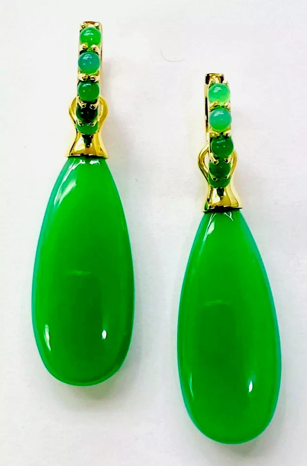Pendientes colgantes de calcedonia verde revestidos de oro de 14 quilates HSN rarezas Foto 2 de 4