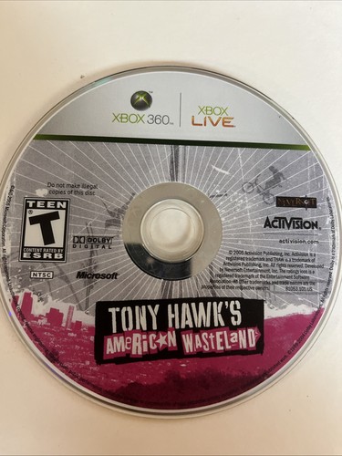 Tony Hawk's American Wasteland (Microsoft Xbox 360, 2005) Disc Only. Tested.