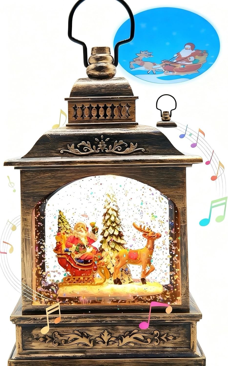 Christmas Snow Globes Lantern Water Swirling Glitter,with Santa Claus Projection