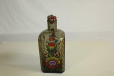 Hand Painted Floral 8 Sided Bottle with Stopper Stands 7.5" tall