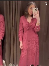 BNWT ZARA MARSALA jacquard Size L Long Sleeves Midi Dress 9140/339/172