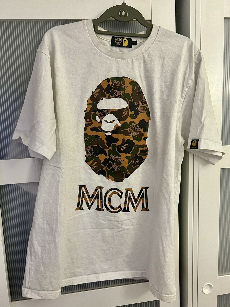 100% Authentic BAPE x MCM XL White Tee Pre-Owned | eBay