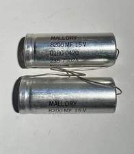 8200uF 15V Axial Capacitors Aluminum MALLORY 25x68mm NOS ***2 PIECES***
