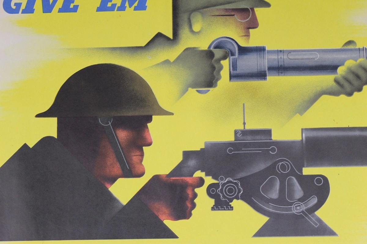 Rare Original WWII Give Em Both Barrels Production Poster Jean