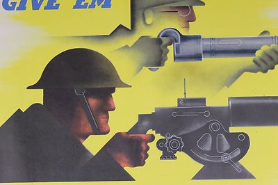 Rare Original WWII Give Em Both Barrels Production Poster Jean