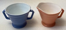 Hazel-Atlas Moderntone Pink and Blue Platonite Creamer and Open Sugar