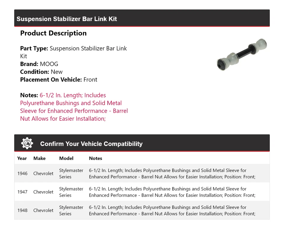 Комплект звеньев стабилизатора подвески серии Chevrolet Stylemaster 1946-1948 годов выпуска MOOG - Изображение 2 из 4