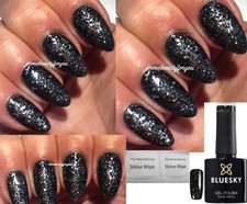 BLUESKY NAIL GEL POLISH BLACK+SILVER GLITTER DARK DIAMONDS 80633 UV LED SOAK OFF