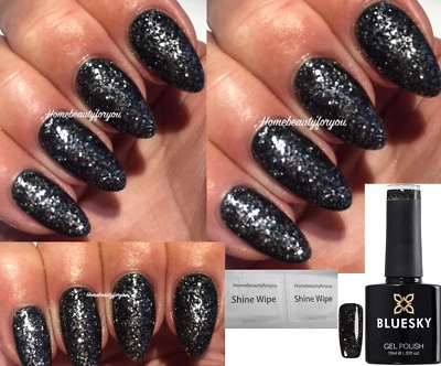 BLUESKY NAIL GEL POLISH BLACK+SILVER GLITTER DARK DIAMONDS 80633 UV LED SOAK OFF