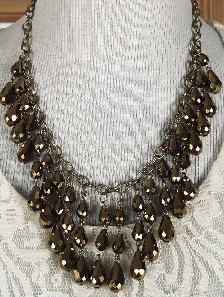 "Collar llamativo lágrima en capas años 70 18"" dijes bronce cadena cable tono dorado" Foto 2 de 4