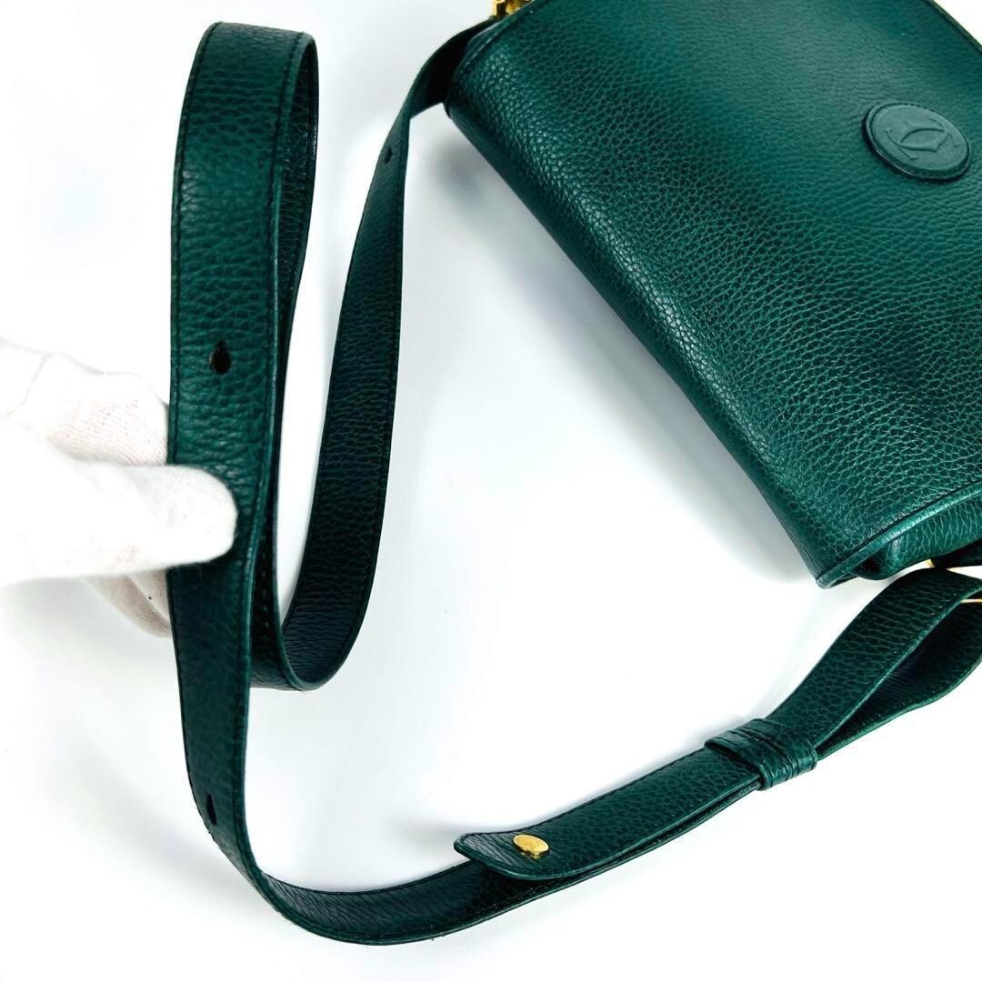 バッグ Cartier green leather hand bag Cartier Vintage Shoulder bag Handbag Green Leather Used