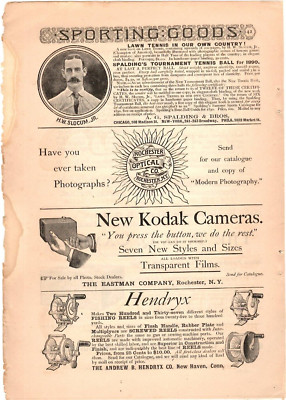 1890 Print Ad HW Slocum Lawn Tennis/Rochester Optical/Kodak Camera/Hendryx Reels