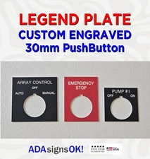 30mm Custom Engraved Pushbutton Legend Plate • Multiple Sizes / Colors Available