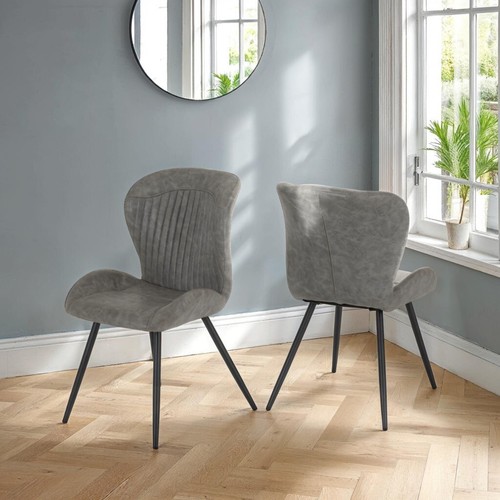 Marlow Black Marble Effect Dining Set Table 4 Grey Faux Leather Chairs - Picture 14 of 14