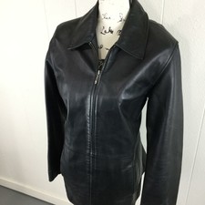 Sonoma Full Zip Up Long Sleeve Black Lambskin Leather Coat Women's Size Medium