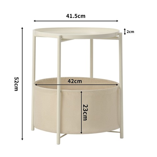 Metall Beistelltisch Rund mit Stoff Korb Tabletttisch Couchtisch Sofatisch Tisch - Bild 2 von 7