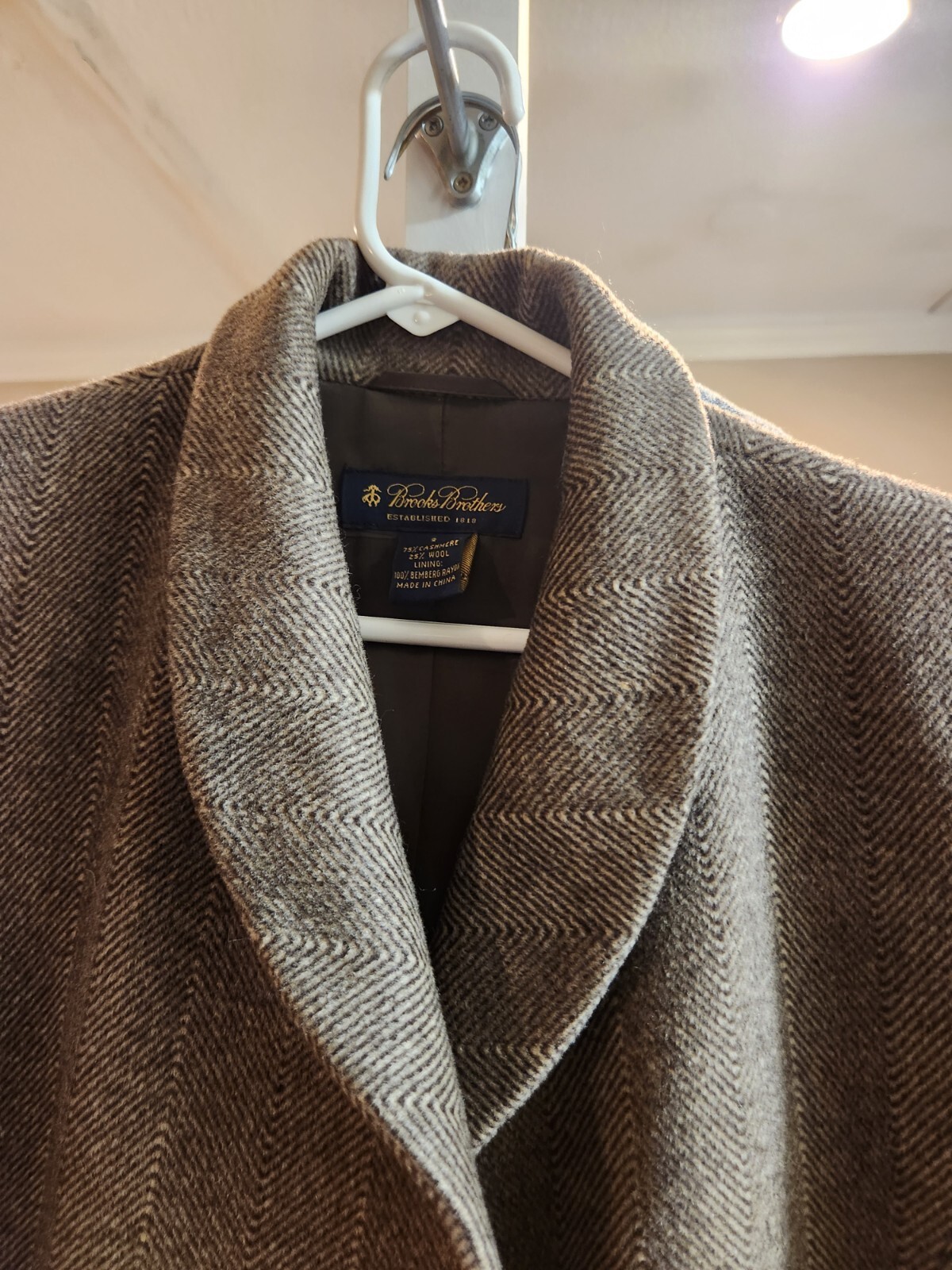 Brooks Brothers Brown Herringbone fully lined Cashmere Coat eBay