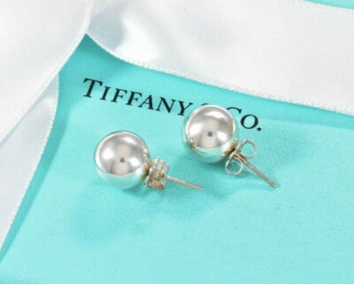 Tiffany Co Sterling Silver 10mm Bead Ball Stud Earrings Box