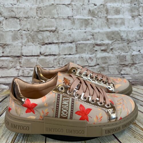 Umyogo Women's Rose Gold Maple Leaves Low Lace Up Street Sneakers Size 40 (US 9) - 第 1/10 張圖片