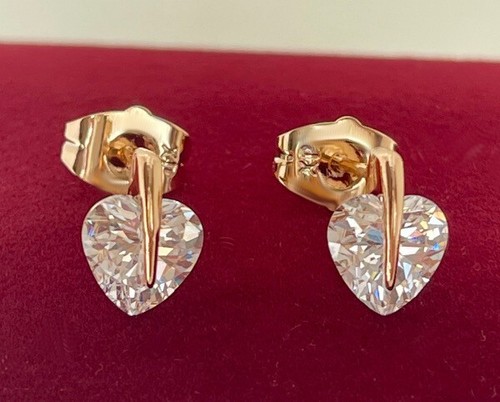 Luxus Herz Ohrringe Ohrstecker Zirkonia Kristall 750er Rolled Gold 18K vergoldet - Bild 6 von 8