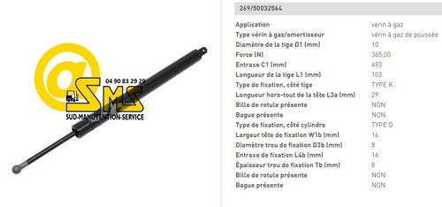 VERIN A GAZ STABILUS 1228LC 0365N H GH 02 JUNGHEINRICH 50032564 PIECES RECHANGE - Imagen 1 de 1