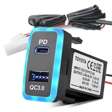 Car Charger Socket Type-C PD & QC3.0 Dual USB Port Outlet Socket For Toyota USA