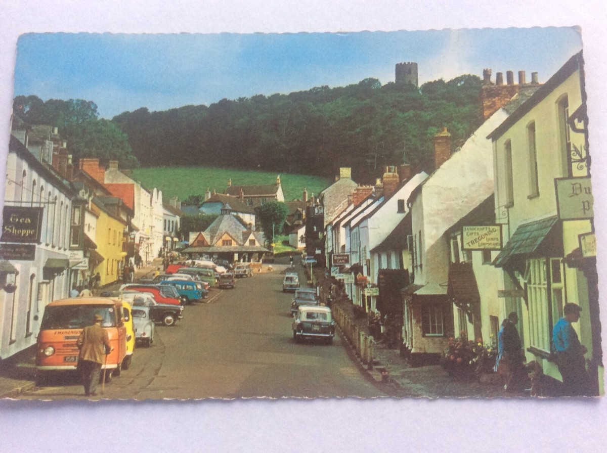 Dunster Town 60s Postcard Cars Shops Somerset Exmoor Castle Feld