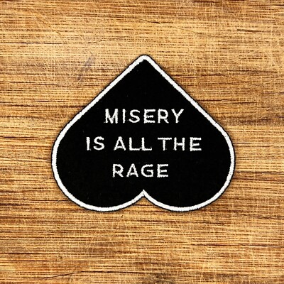 Black Heart Embroidered Iron-On Patch 3x3in Punk Misery Is All The Rage Applique