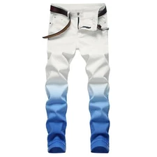 Men's Skinny Jeans Slim Fit Long Color Match Pants Casual Classic Denim Trousers