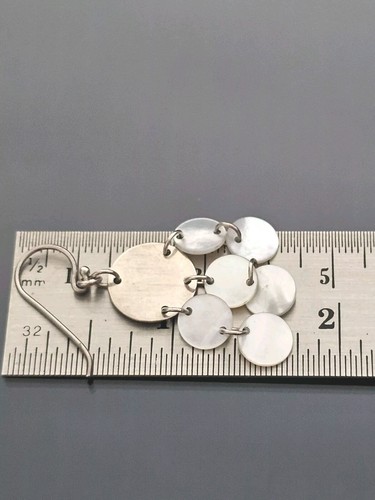 924 Sterling Silver Mother of Pearl Disc Dangle Chandelier Earrings Pre-owned - Picture 5 of 6