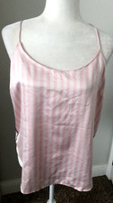 Vtg New VICTORIAS SECRET L Pink Striped CAMI Top Silky Tank Racer Strap Blouse
