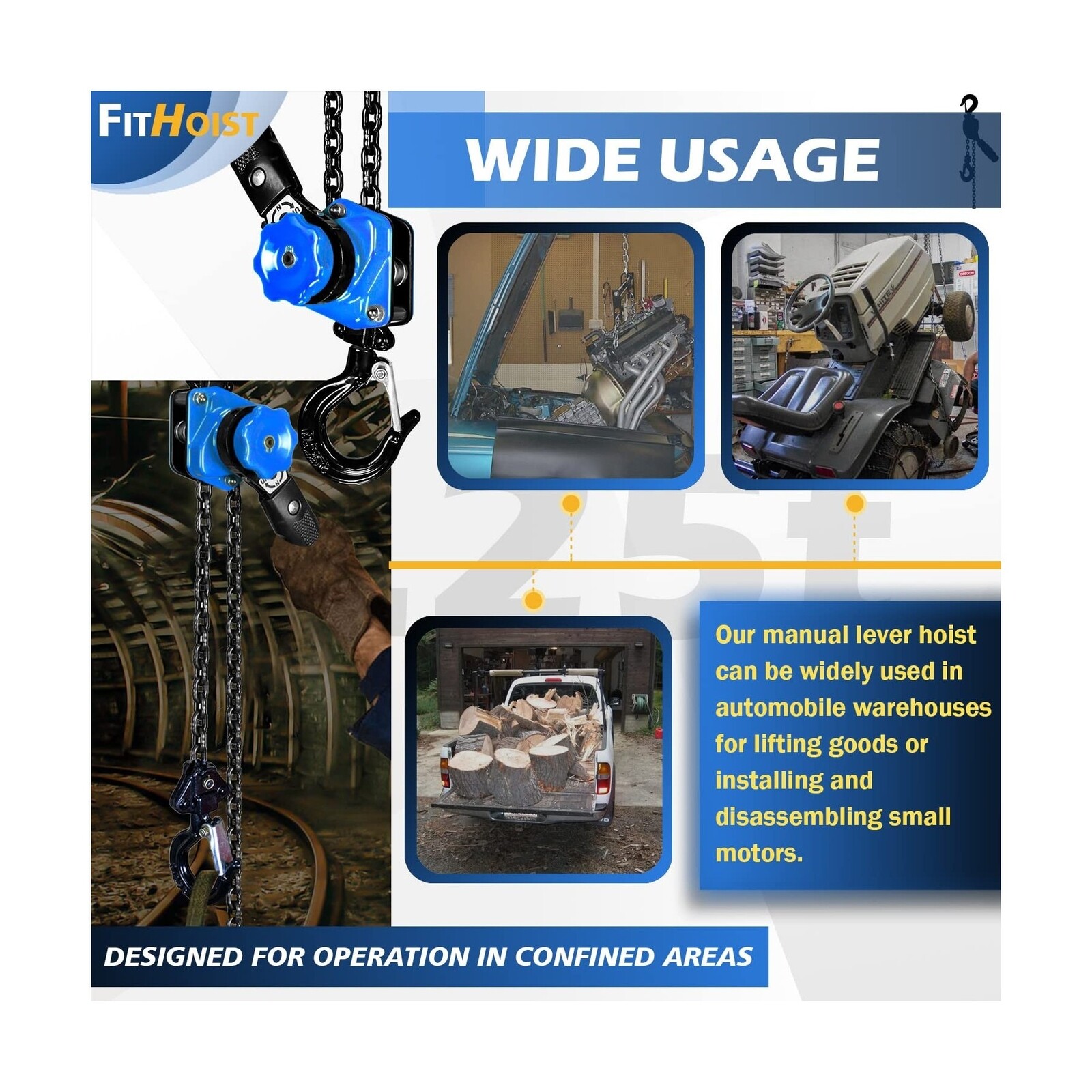 Chain Hoist Come Along 1/2 Ton | Mini Lever Chain Hoist 1100Lbs Capacity with...