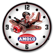 Amoco Avaition, Lighted Backlit LED Clock Free Shipping
