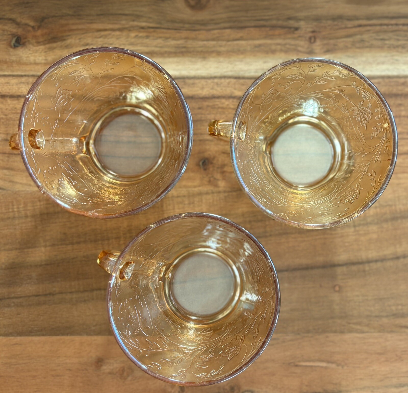 Jeanette 1950 Floragold Louisa Footed Cup Iridescent Depression Glass set of 3