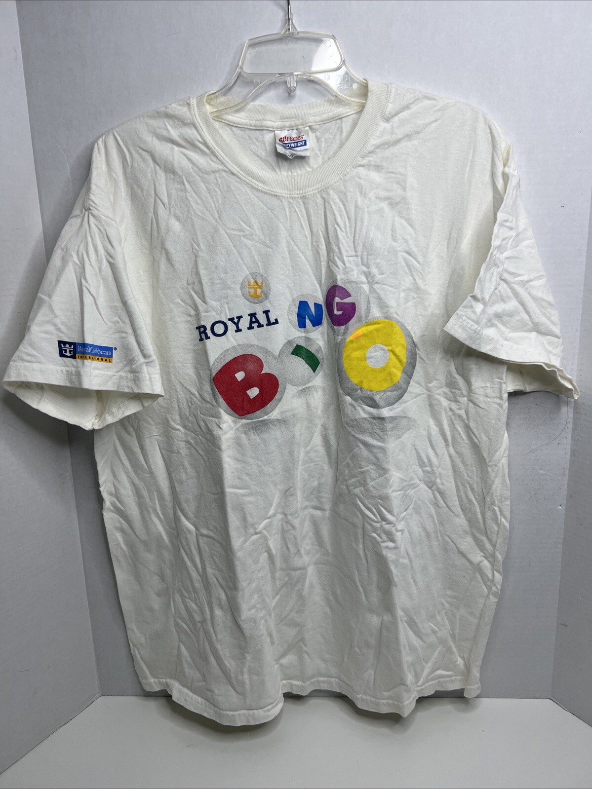 T-shirt Vintage Années 80 Royal Caribbean Cruise - "I'm Ship Shape" - Taille L - Jaune - Occasion