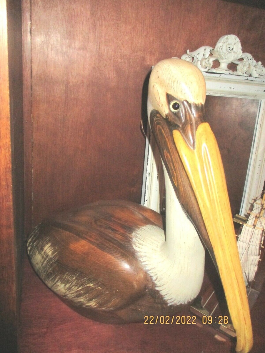 Hand Carved Pelican by {Signed} Californian Artist Bradford E