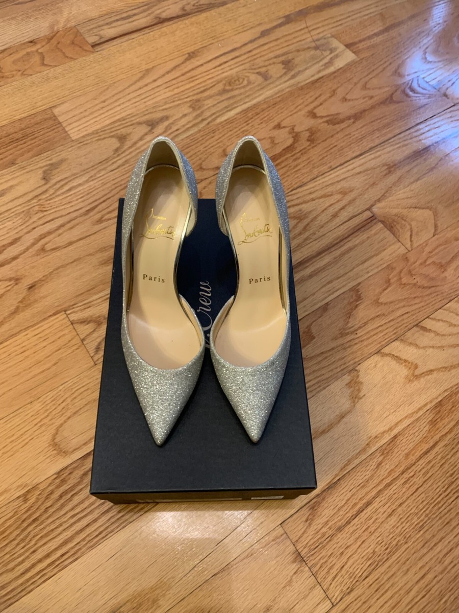 CHRISTIAN LOUBOUTIN Iriza Silver Glitter Half D'Orsay 100mm Pump